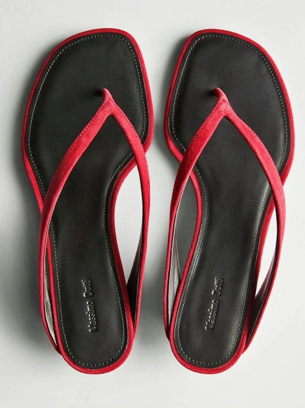 Massimo Dutti Mid-heel sandals with toe divider Black & Red